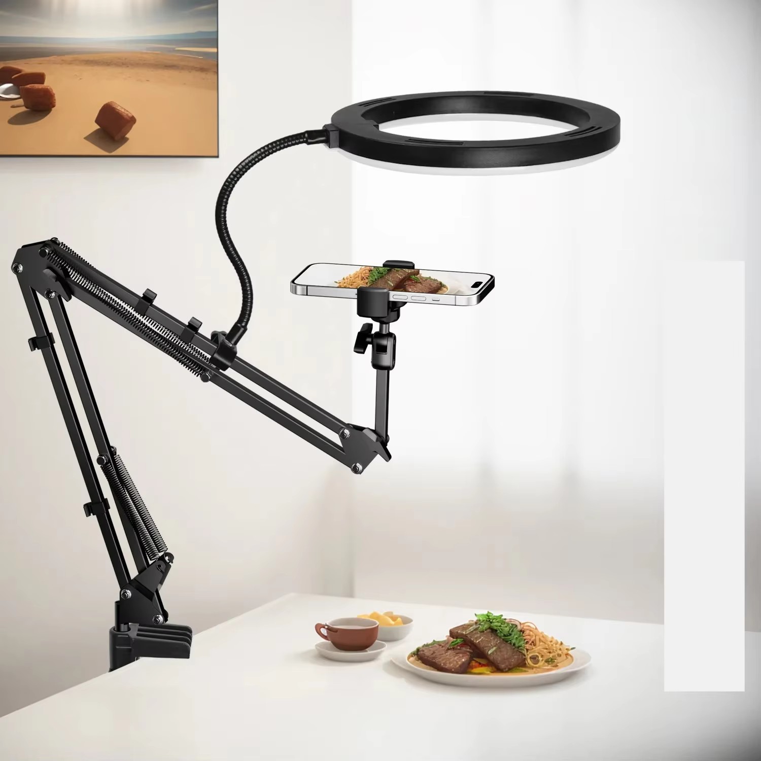 Photography Video Lighting Kit With Adjustable Tripod Stand - Live Stand โทรศัพท์มือถือ Professional Overhead Lighting