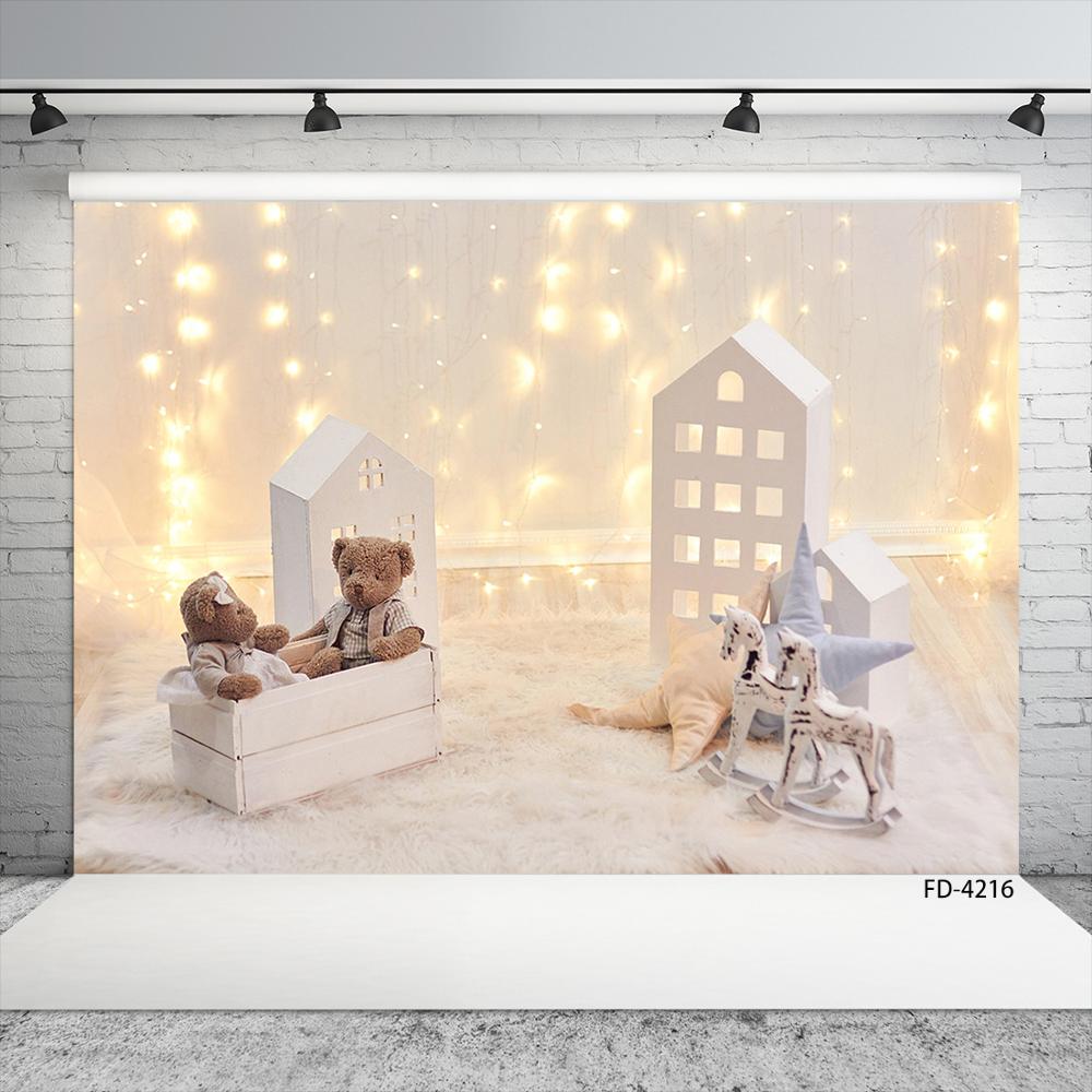 Photography Lighting Portrait - Christmas Light String ของเล่นหมีม้า House การถ่ายภาพพื้นหลังเด็กภาพการถ่ายภาพฉากหลังสำหรับ