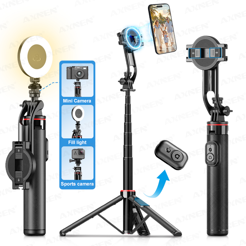 Photography Video Lighting Kit With Adjustable Tripod Stand - AXNEN C20 ไม้เซลฟี่แม่เหล็กแบบยืดหดได้สำหรับถ่ายภาพด้วยโทรศัพท์มือถือพร้อมรีโมท 1/4