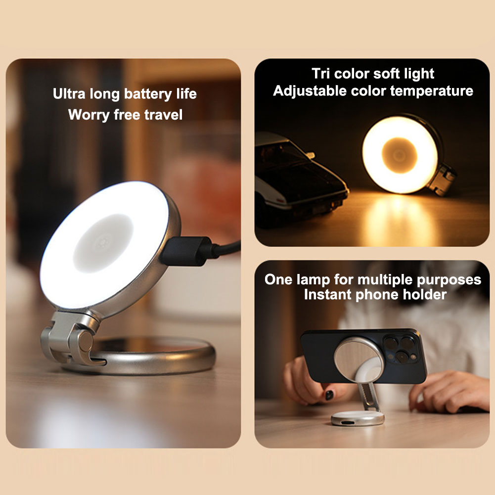 Photography Lighting Led - ไฟเซลฟี่แม่เหล็ก 3-in-1 พร้อมกระจกและไฟ LED เติมแสงสำหรับการเดินทาง ใช้กับโทรศัพท์มือถือสำหรับเซลฟี่/ถ่ายภาพ/วิดีโอคอนเฟอเรนซ์