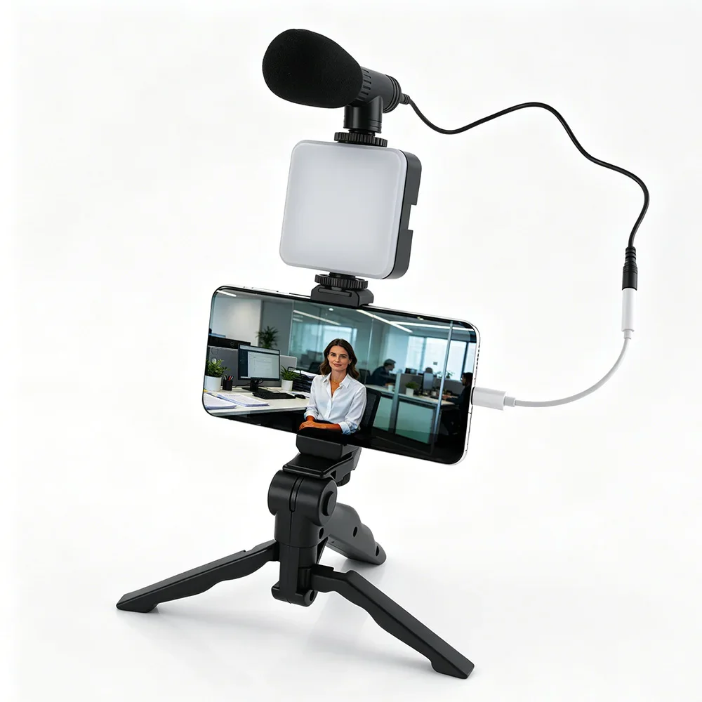 Photography Lighting Kit Portable - ชุดอุปกรณ์วิดีโอบล็อกสำหรับสมาร์ทโฟน ไฟ LED สำหรับกล้องถ่ายวิดีโอ ไฟเติมแบบชาร์จได้ พกพาสะดวก