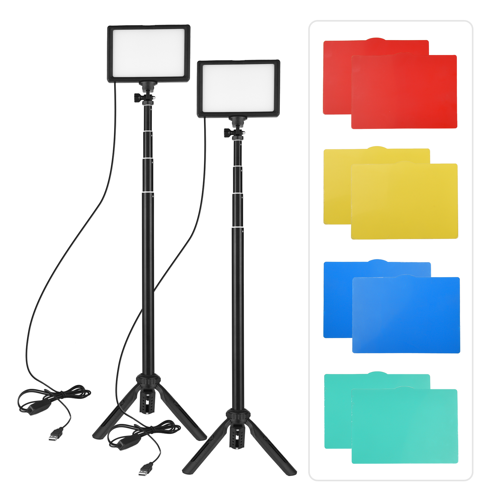 Photography Video Lighting Kit With Adjustable Tripod Stand - Andoer ชุดแฟลชวิดีโอ LED 2ชิ้น, ไฟถ่ายภาพ3200K-5500K สูง148ซม.