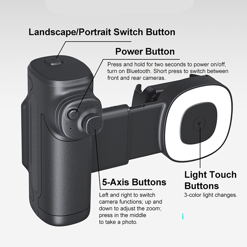 Photography Types Of Lighting - อุปกรณ์ช่วยถ่ายภาพมือถือ มาพร้อมไฟเติมแสงสามสี ตัวกันสั่นสำหรับถ่ายภาพด้วยโทรศัพท์ พร้อมที่จับสำหรับเซลฟี่ ใช้ได้กับโทรศัพท์และกล้อง
