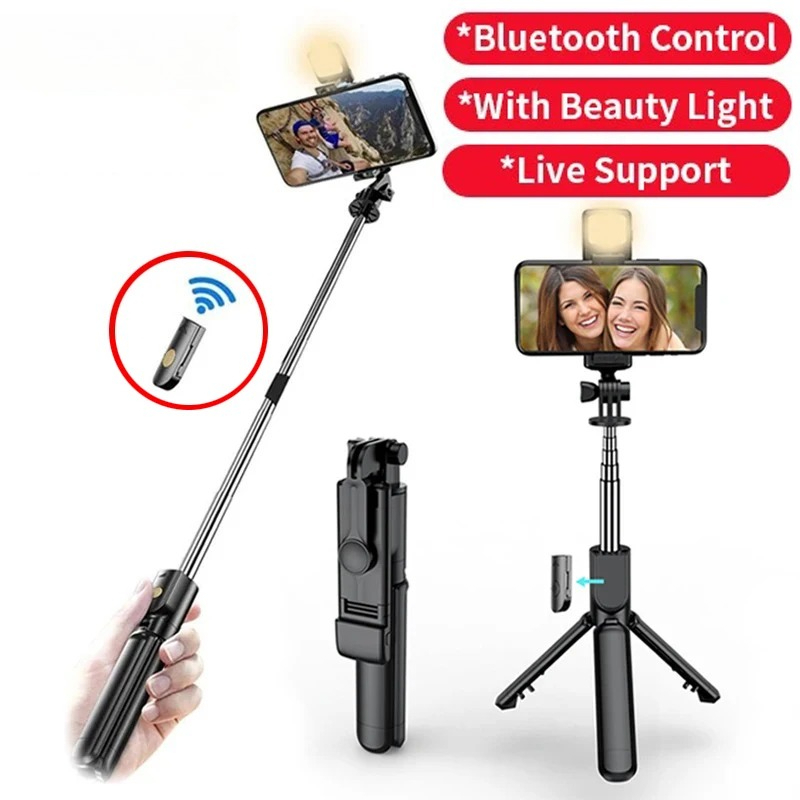 Photography Video Lighting Kit With Adjustable Tripod Stand - ขาตั้งกล้องเซลฟี่บลูทูธไร้สายพร้อมไฟและรีโมทบลูทูธแบบพกพาสำหรับการถ่ายทอดสด