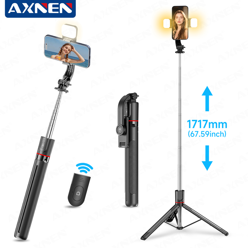 Photography Video Lighting Kit With Adjustable Tripod Stand - AXNEN F15 ไม้เซลฟี่แบบยืดได้ขาตั้งกล้อง 1717 มม. สำหรับโทรศัพท์มือถือรีโมทบลูทูธแบบถอดได้