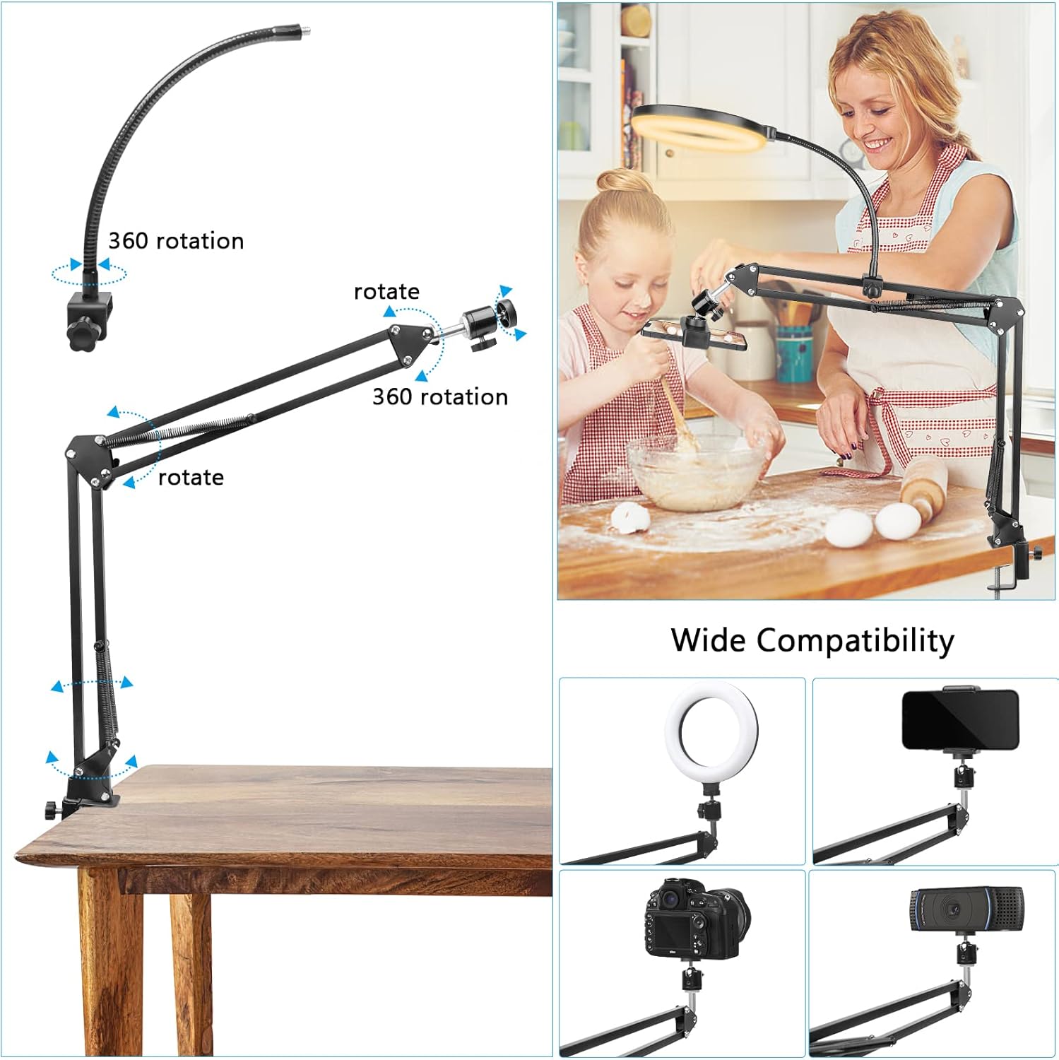 ไฟวงแหวนพร้อมขาตั้งและที่วางโท - Photography Video Lighting Kit With Adjustable Tripod Stand บทวิจารณ์และราคา